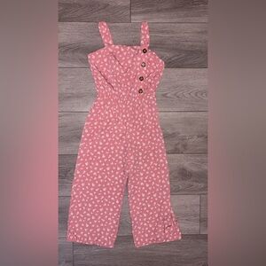 Jenna & Jessie Girls Size 10 Jumpsuit Pink W Floral Print Button Accent EUC